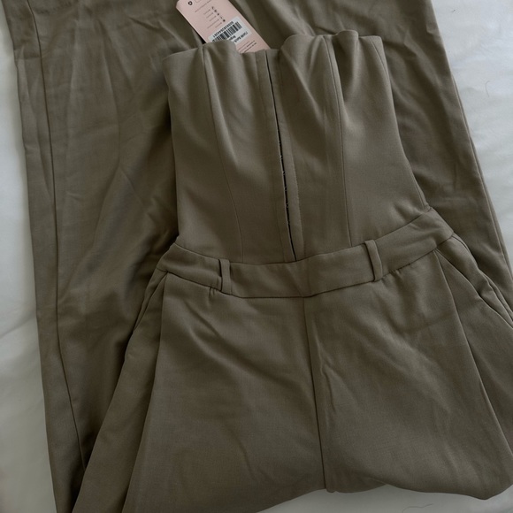 GOLDIE
Brushed Twill Bandeau Corset Jumpsuit in Taupe - Picture 3 of 5